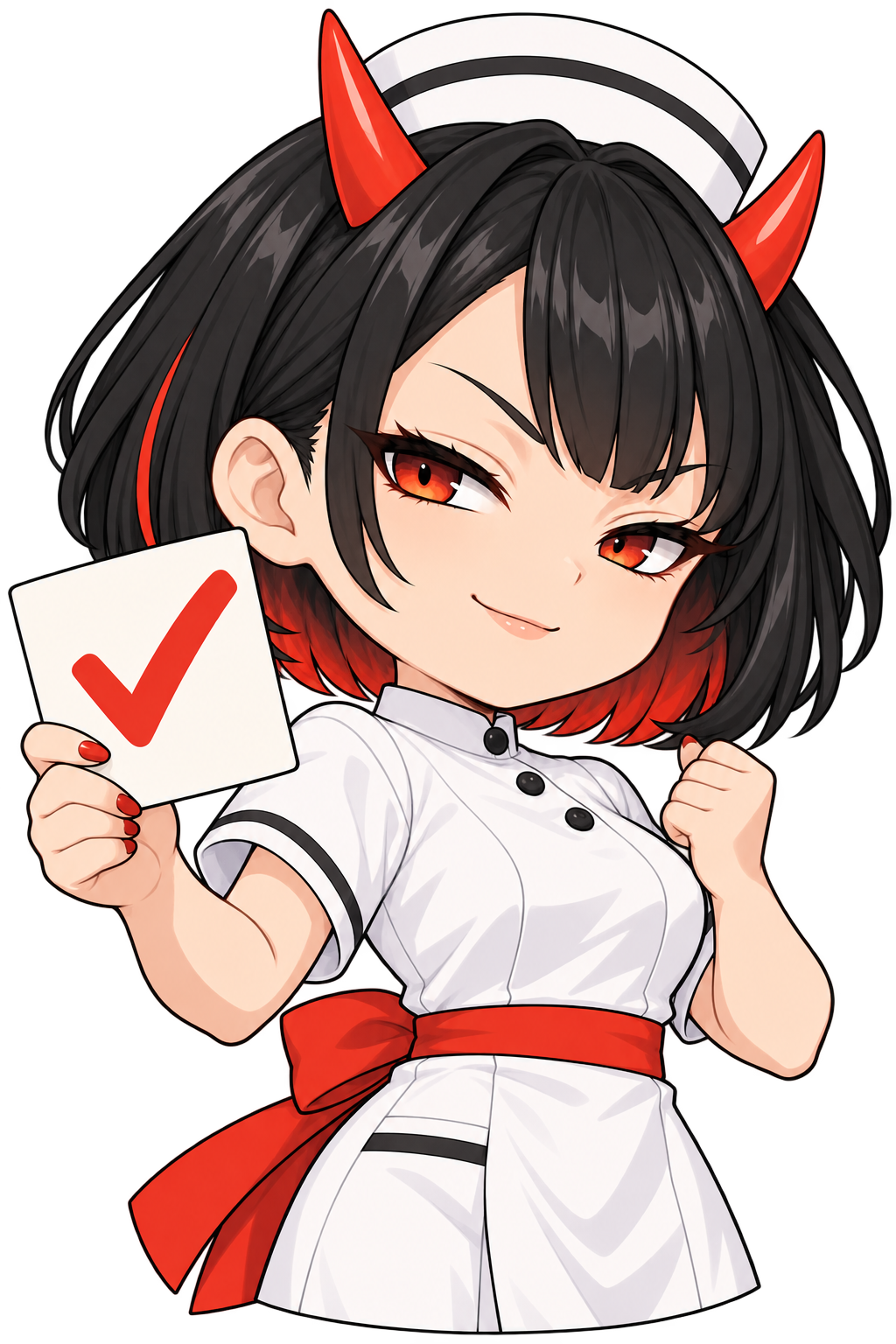 確認メモを渡す女の子閻魔